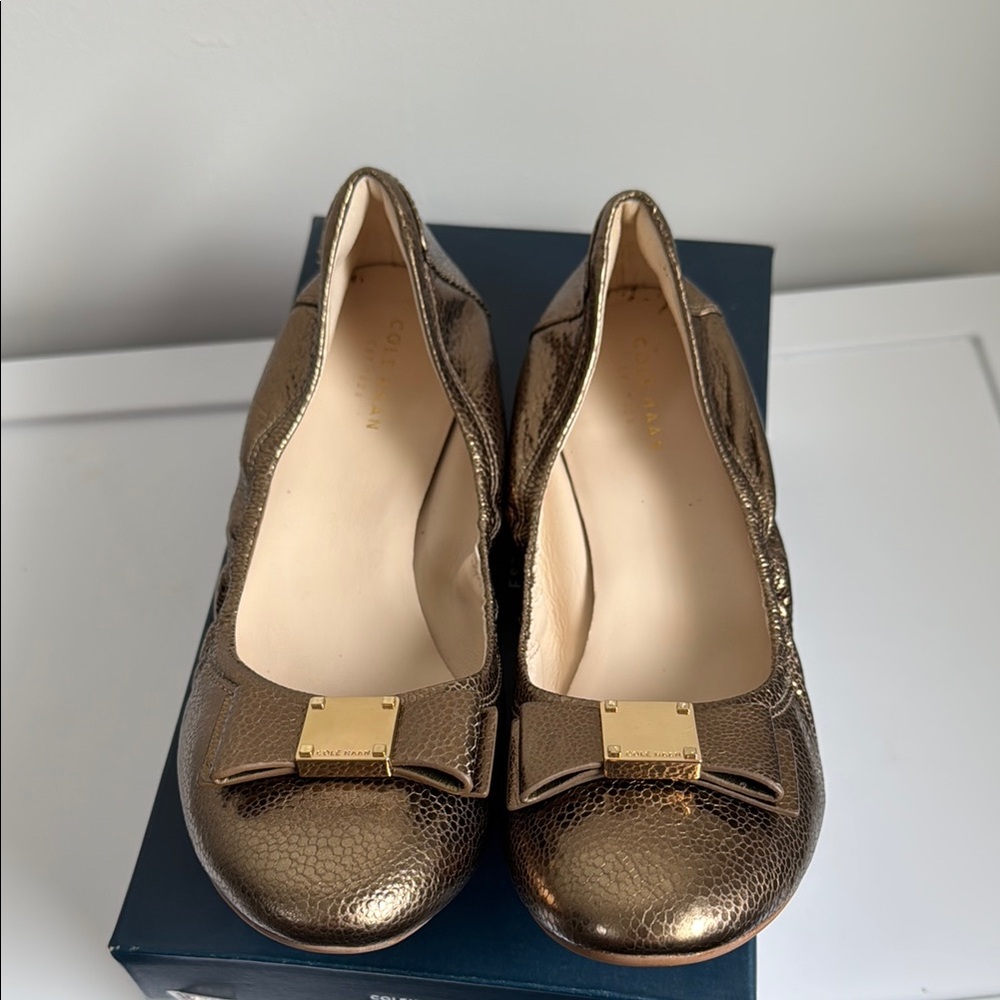 Cole Haan Metallic Bronze Bow Flats